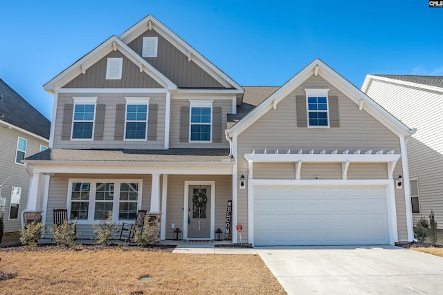 craftsman-style home with a garage and a porch