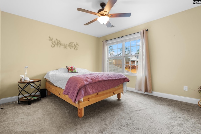 bedroom with carpet floors and ceiling fan