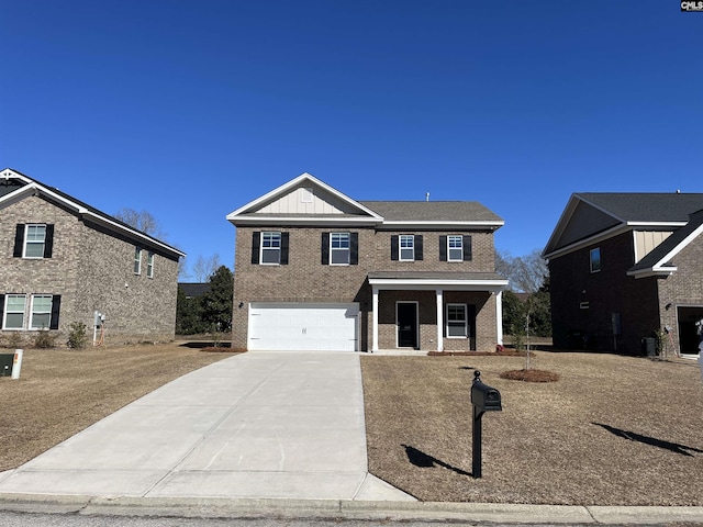 view of front facade featuring a garage and a porch