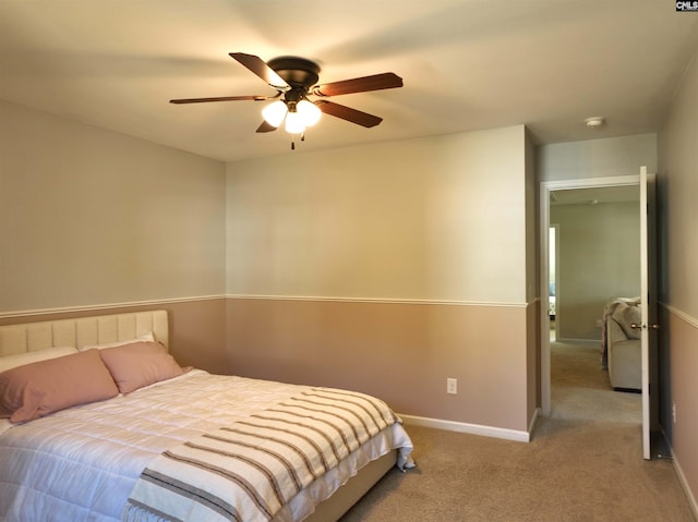 bedroom featuring carpet and ceiling fan