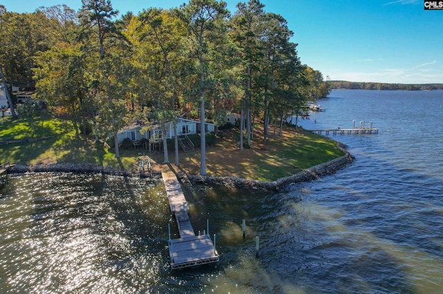 view of dock with a water view