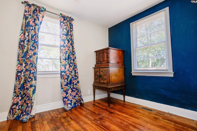 sitting room with hardwood / wood-style flooring