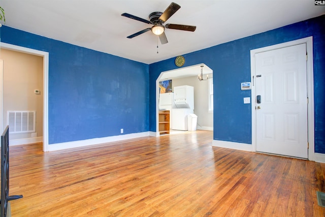 interior space with light hardwood / wood-style flooring and ceiling fan