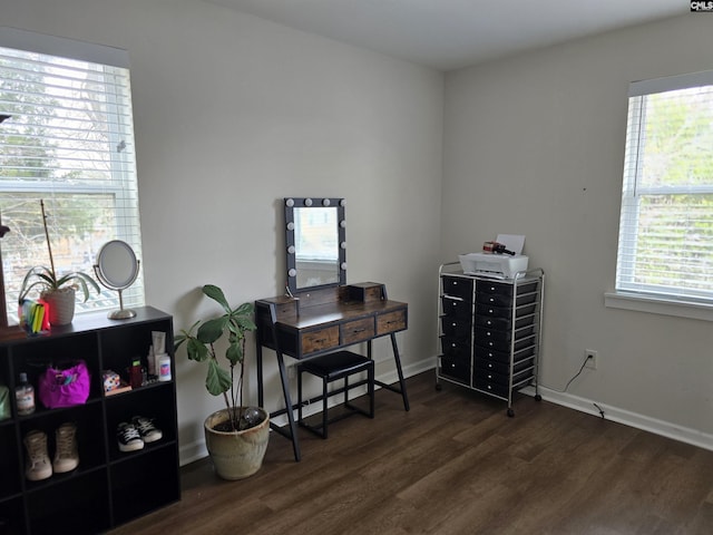 office area with dark hardwood / wood-style floors