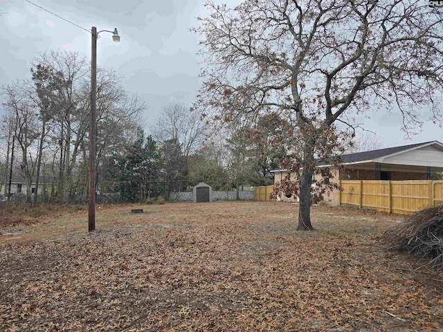 view of yard featuring a shed