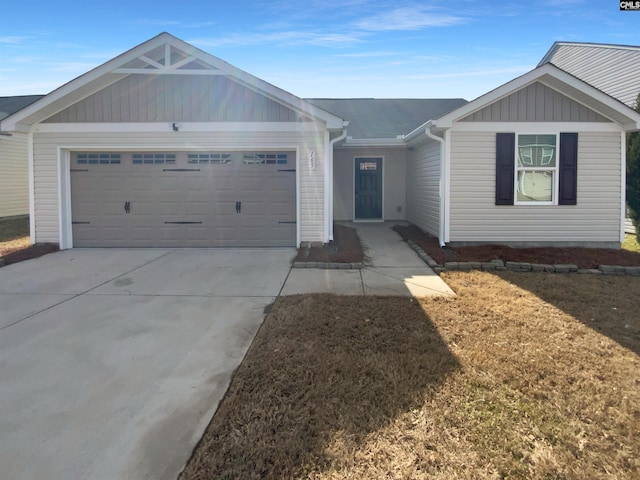 single story home with a garage