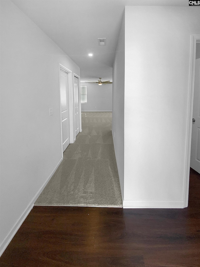 hallway featuring dark hardwood / wood-style floors