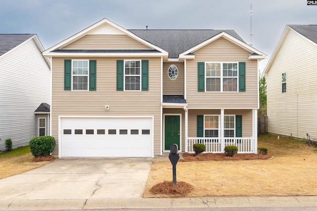 view of front of property with a garage and covered porch