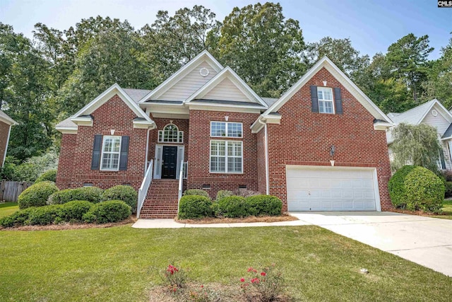 view of front facade featuring a garage and a front lawn