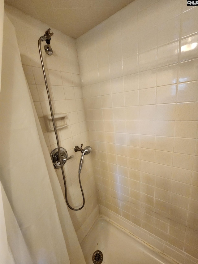 bathroom with a shower with shower curtain