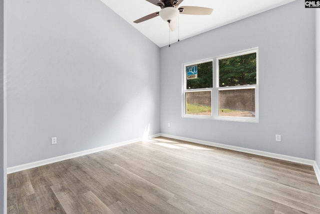 empty room featuring ceiling fan and light wood-type flooring