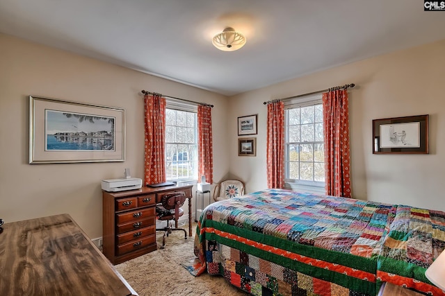 carpeted bedroom with multiple windows