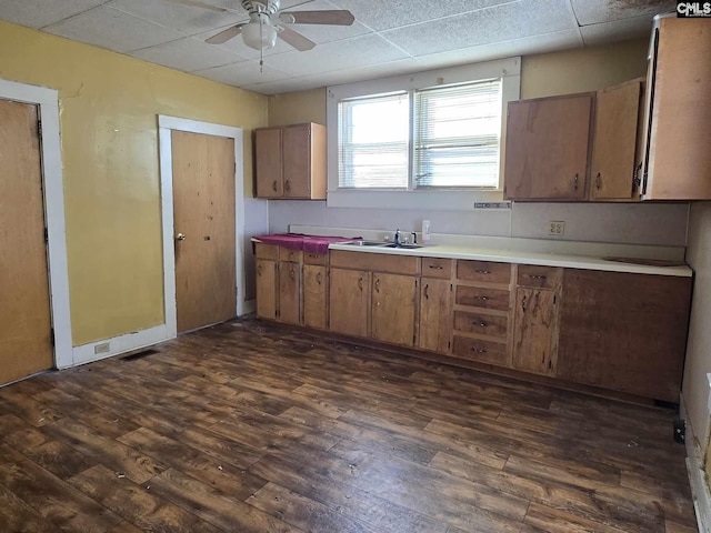 kitchen featuring dark wood-type flooring, sink, and a drop ceiling