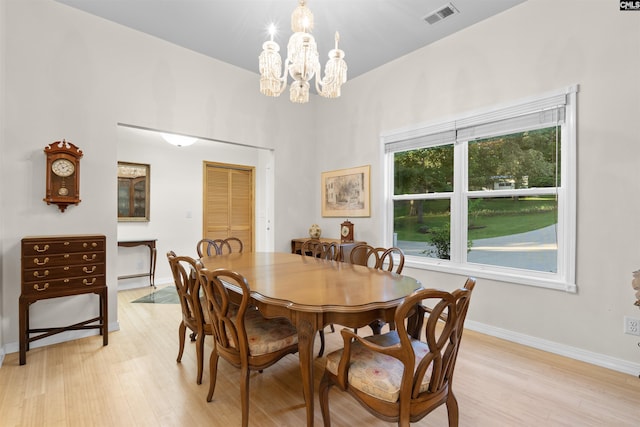 dining space featuring a chandelier and light hardwood / wood-style flooring