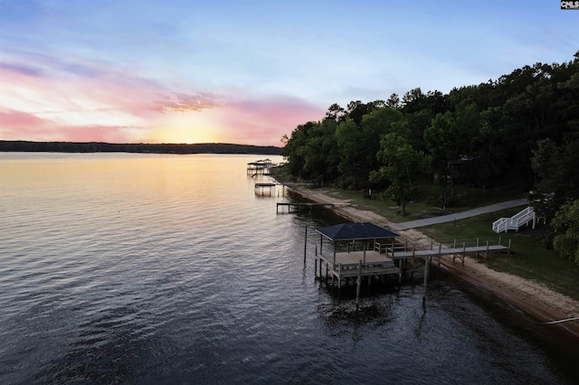 dock area with a water view