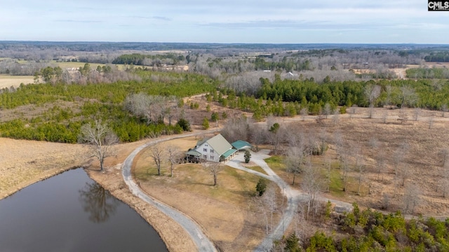 drone / aerial view with a water view and a rural view