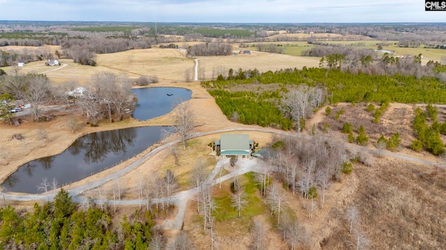 bird's eye view with a rural view and a water view