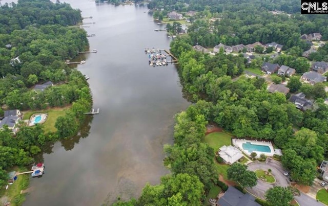 aerial view with a water view