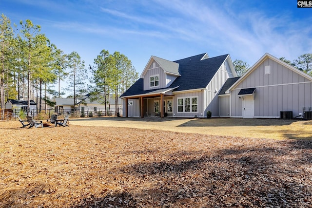 exterior space with central AC and an outdoor fire pit