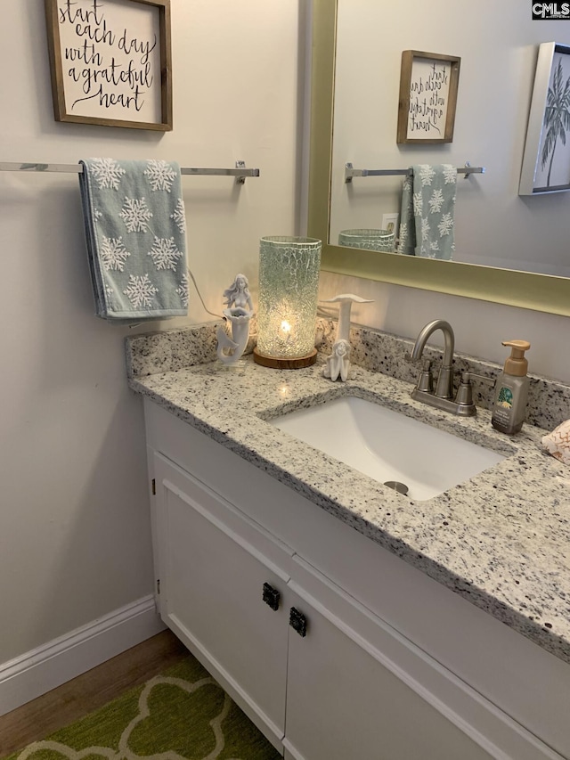 bathroom with vanity and hardwood / wood-style flooring