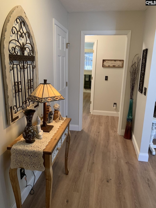 corridor with hardwood / wood-style floors