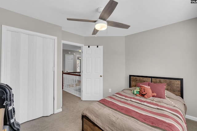 bedroom with carpet and ceiling fan