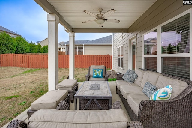 view of patio featuring outdoor lounge area and ceiling fan