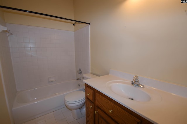 full bathroom featuring vanity, toilet, tub / shower combination, and tile patterned flooring