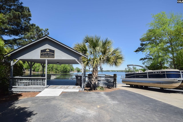 exterior space with a water view