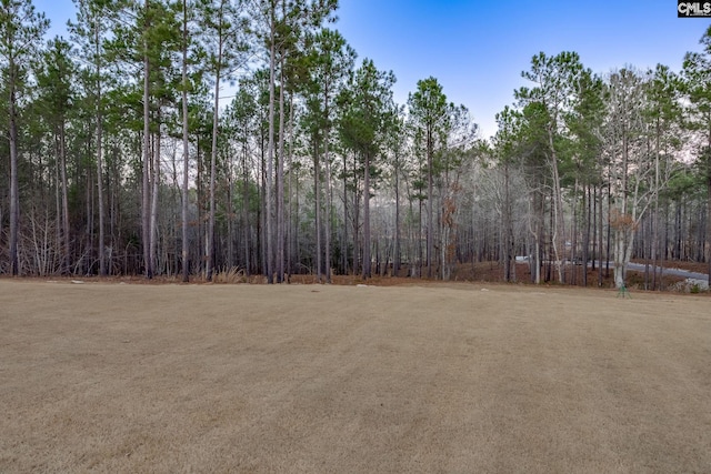 view of yard with a view of trees