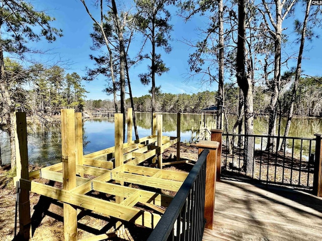 view of dock featuring a water view