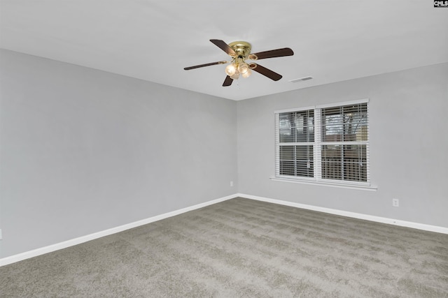 unfurnished room featuring carpet floors and ceiling fan