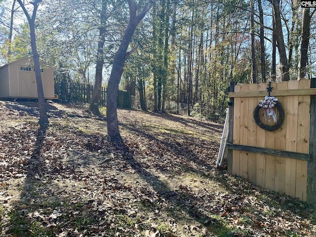 view of yard with a shed