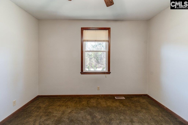 carpeted empty room with ceiling fan