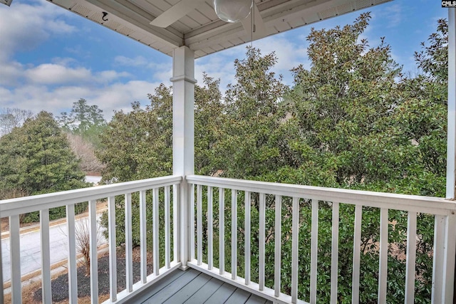 wooden deck with ceiling fan