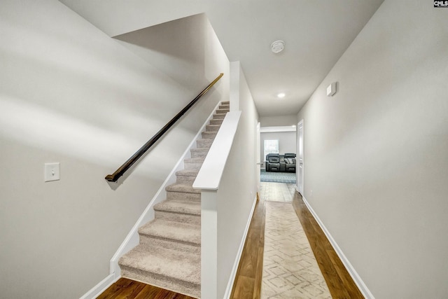 staircase featuring wood-type flooring