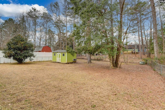 view of yard featuring a shed