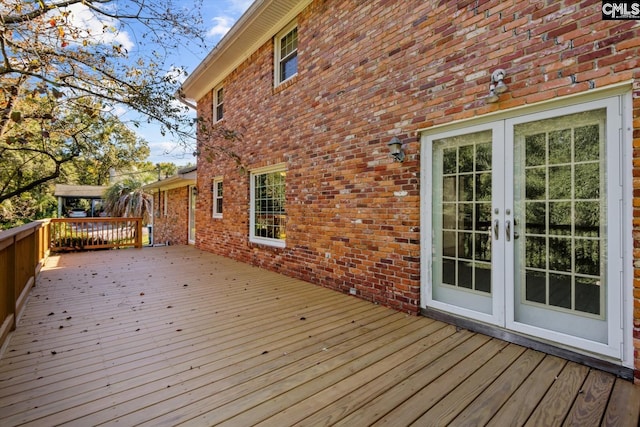 wooden terrace with french doors