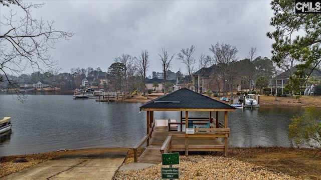 dock area with a water view