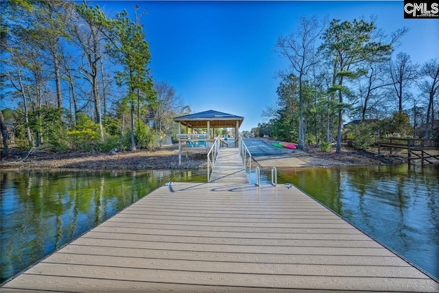 view of dock with a water view