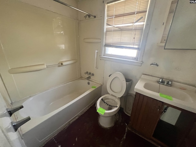 full bathroom featuring shower / bathtub combination, vanity, and toilet