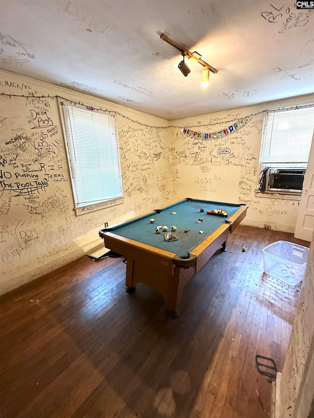 playroom featuring dark wood-type flooring and billiards