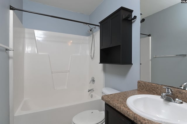 full bathroom with shower / tub combination, vanity, and toilet