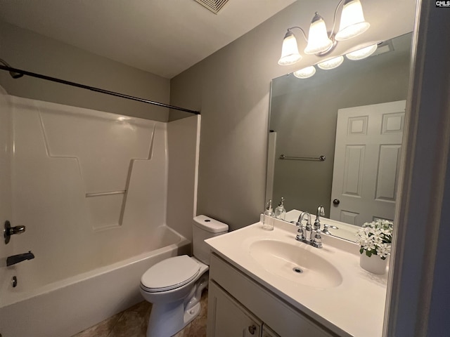 full bathroom with vanity, toilet, bathing tub / shower combination, and tile patterned flooring