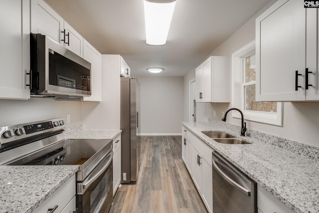 kitchen with sink, stainless steel appliances, and white cabinets