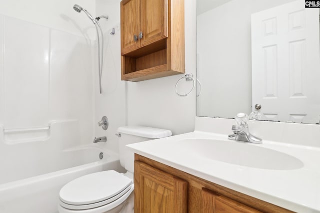 full bathroom with shower / tub combination, vanity, and toilet