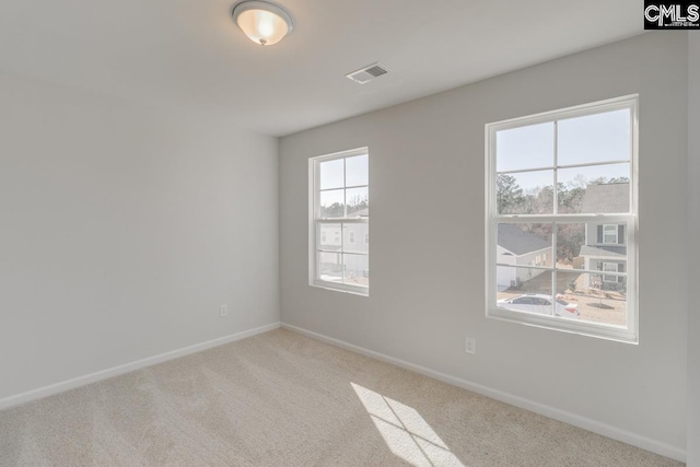 spare room featuring light carpet