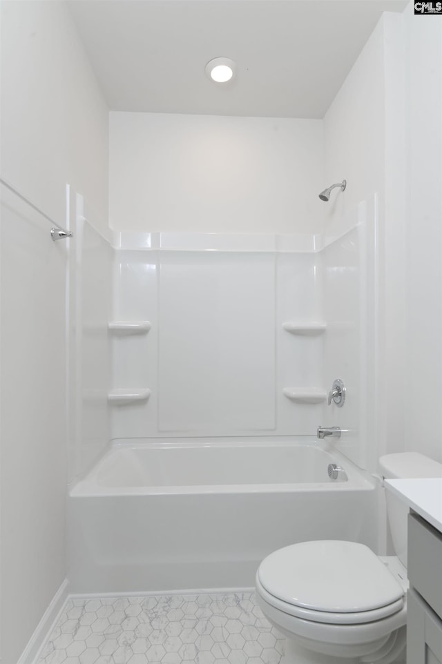 full bathroom with vanity, shower / bathtub combination, and toilet