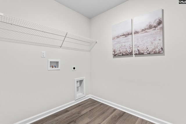 laundry room featuring hardwood / wood-style flooring, hookup for a washing machine, and hookup for an electric dryer