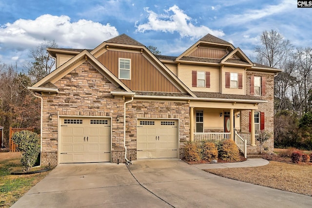 craftsman house featuring a garage and covered porch